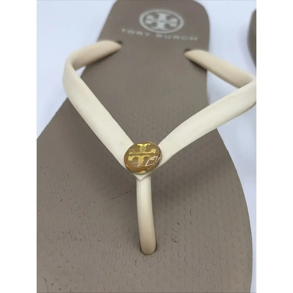 Tory Burch Neutral Tan Rubber Summer Flip Flops Sandals Women’s Sz 7